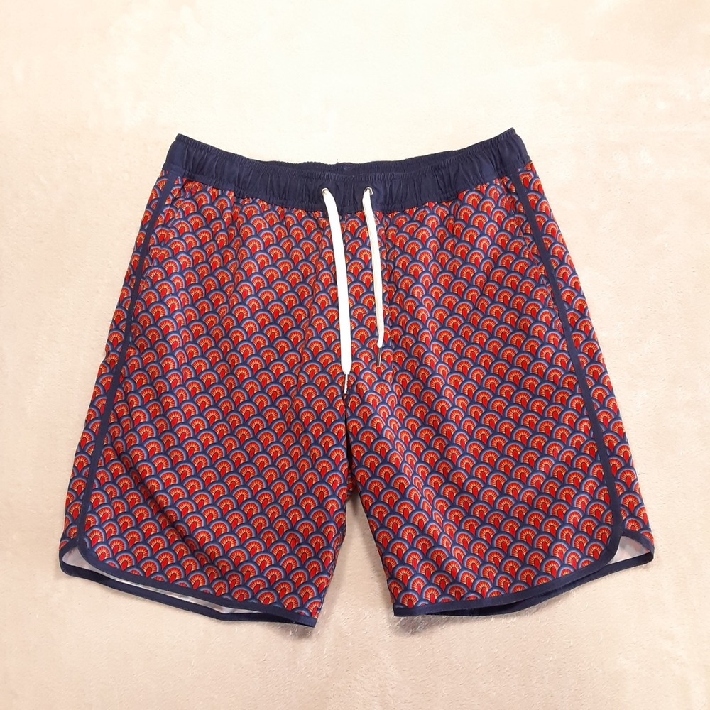 Fair Harbor Mens Anchor Twist Shorts Med. Red Art Deco Pattern Lined 7" Inseam